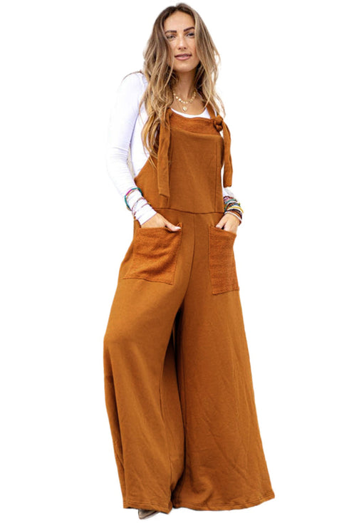 Knotted Straps Patch Pocket Wide Leg Jumpsuit